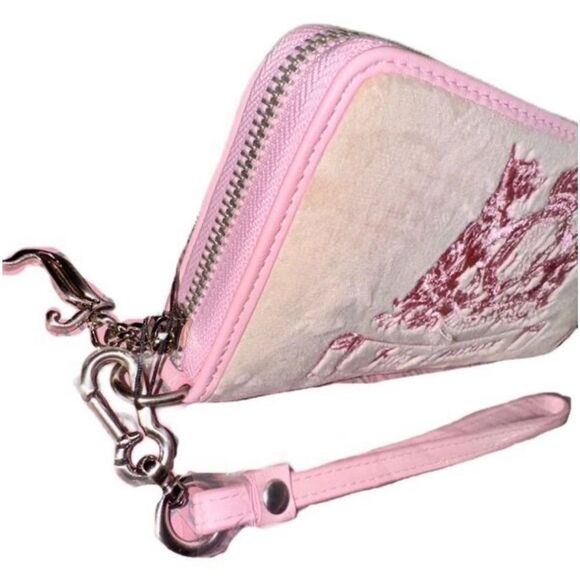 Juicy Couture Pink Beige Twig Dogs Embroidered Velour Wallet Wristlet Clutch Bag - Picture 5 of 12